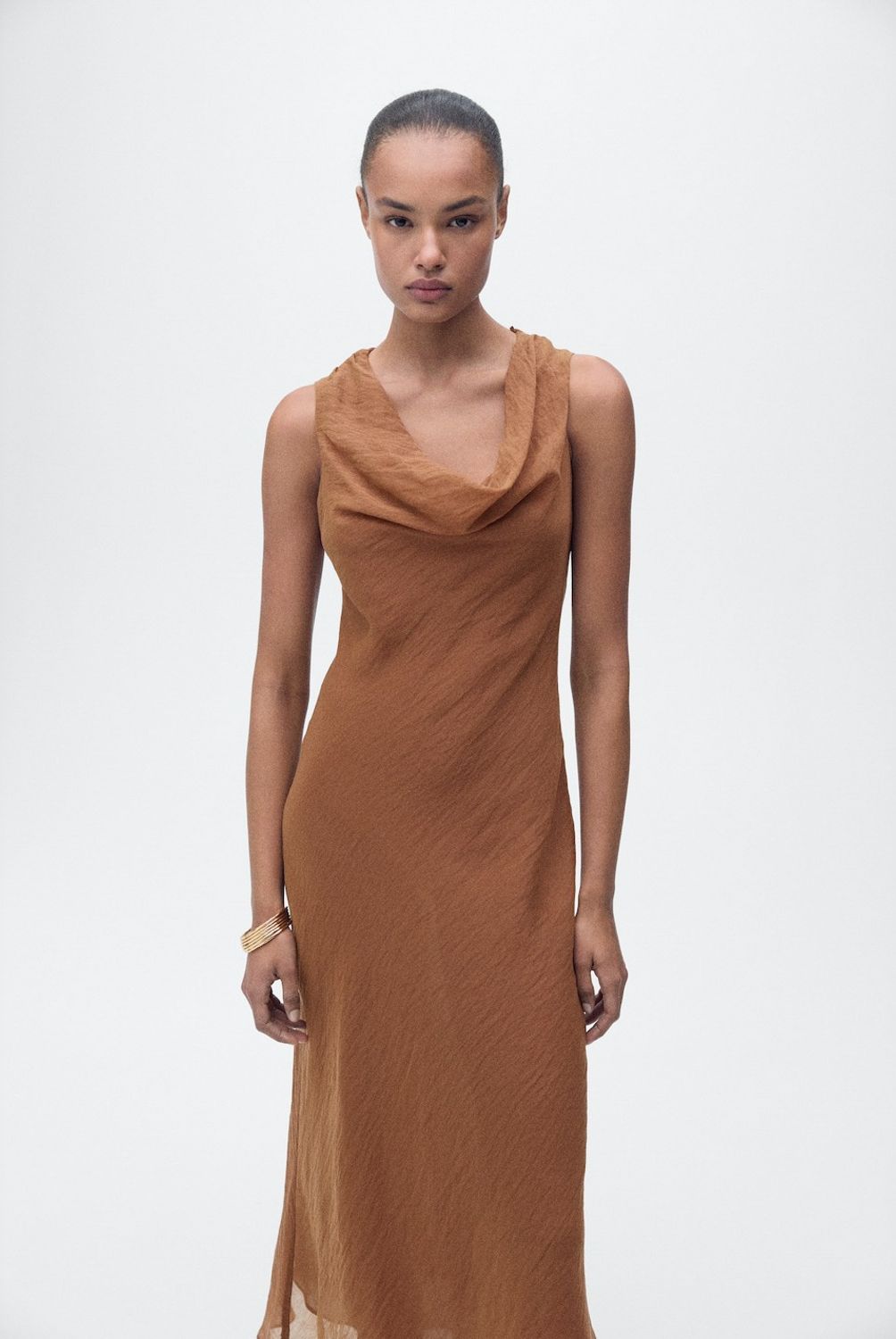 MANGO - Vestido Lyocell Cuello Drapeado Mujer Mango