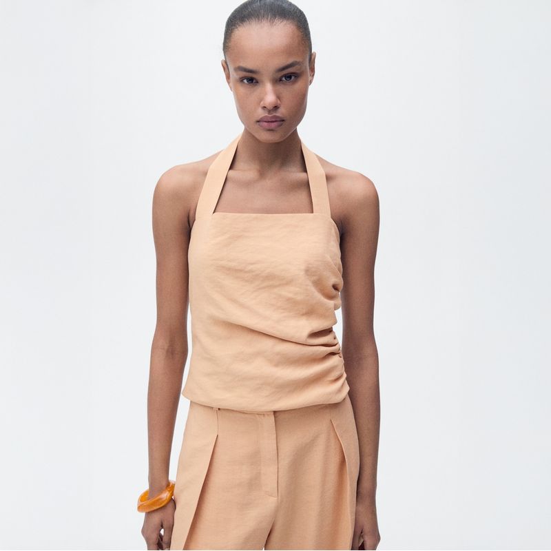 MANGO - Top Lyocell Detalle Fruncido Mujer Mango