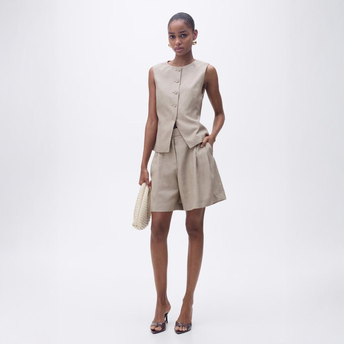 MANGO - Chaleco Traje Lyocell Rayas Mujer Mango