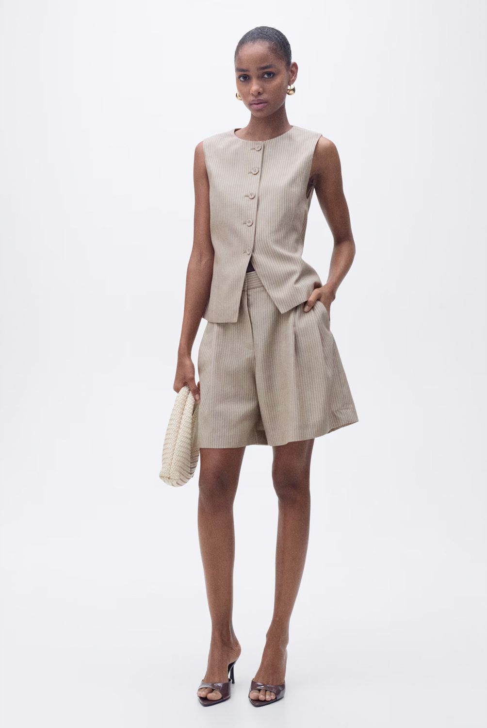 MANGO - Chaleco Traje Lyocell Rayas Mujer Mango