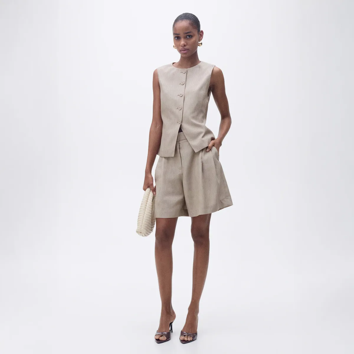 MANGO - Chaleco Traje Lyocell Rayas Mujer Mango