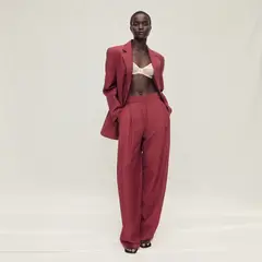 MANGO - Pantalón Traje Wideleg Mezcla Lino Mujer