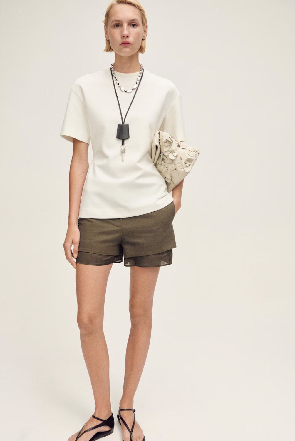 MANGO - Shorts Mezcla Lino Combinado Mujer Mango