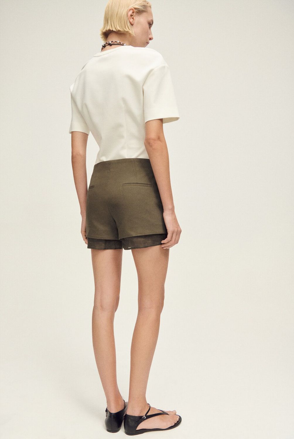 MANGO - Shorts Mezcla Lino Combinado Mujer Mango