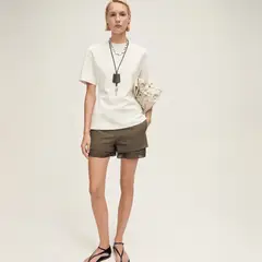 MANGO - Shorts Mezcla Lino Combinado Mujer