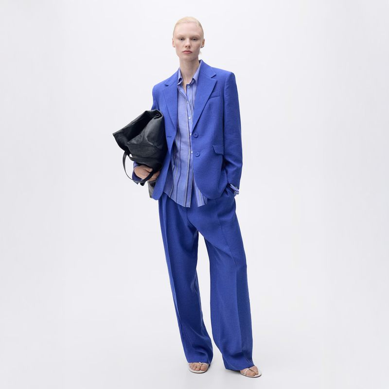 MANGO - Pantalón Traje Wideleg Pinzas Mujer Mango