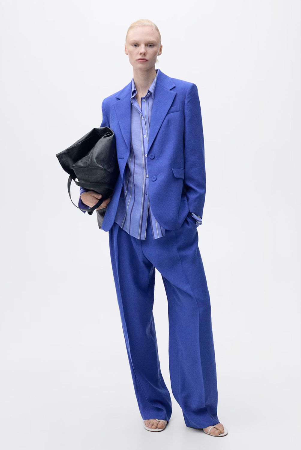 MANGO - Pantalón Traje Wideleg Pinzas Mujer Mango