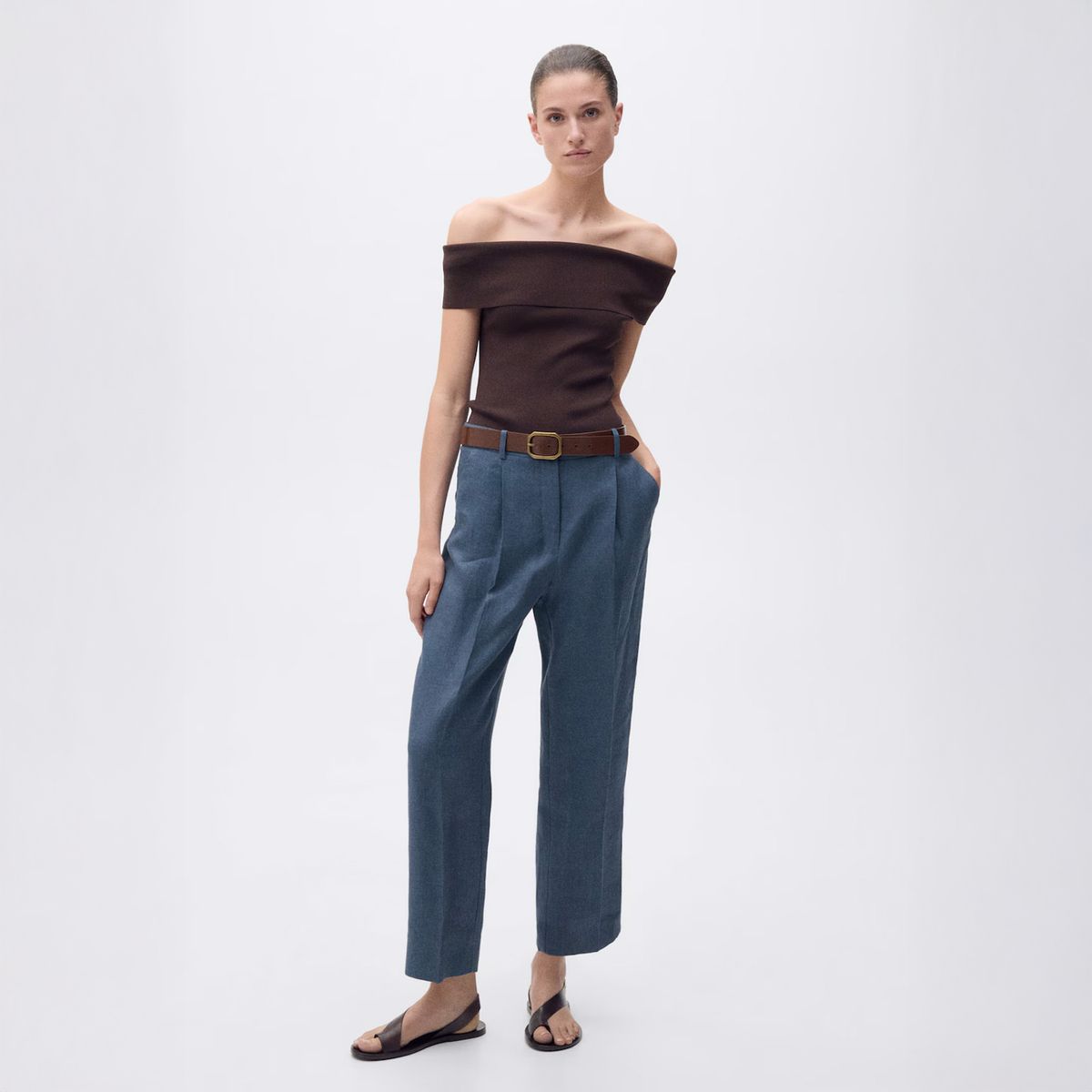 MANGO - Pantalón Lino Pinzas Mujer Mango