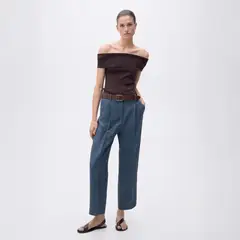MANGO - Pantalón Lino Pinzas Mujer