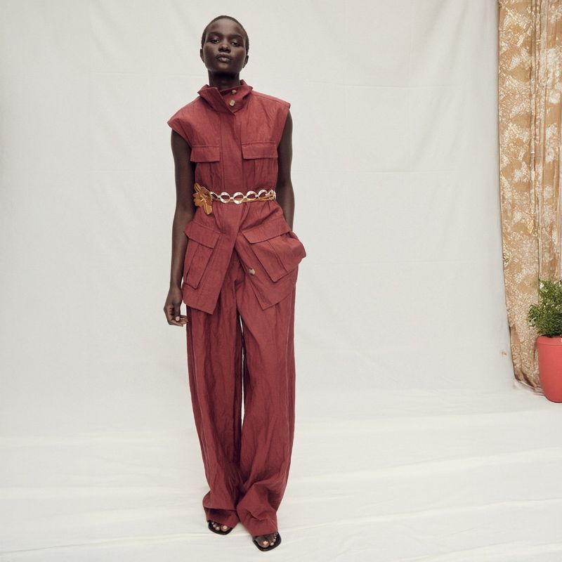 MANGO - Pantalón Traje Wideleg Efecto Arrugado Mujer Mango