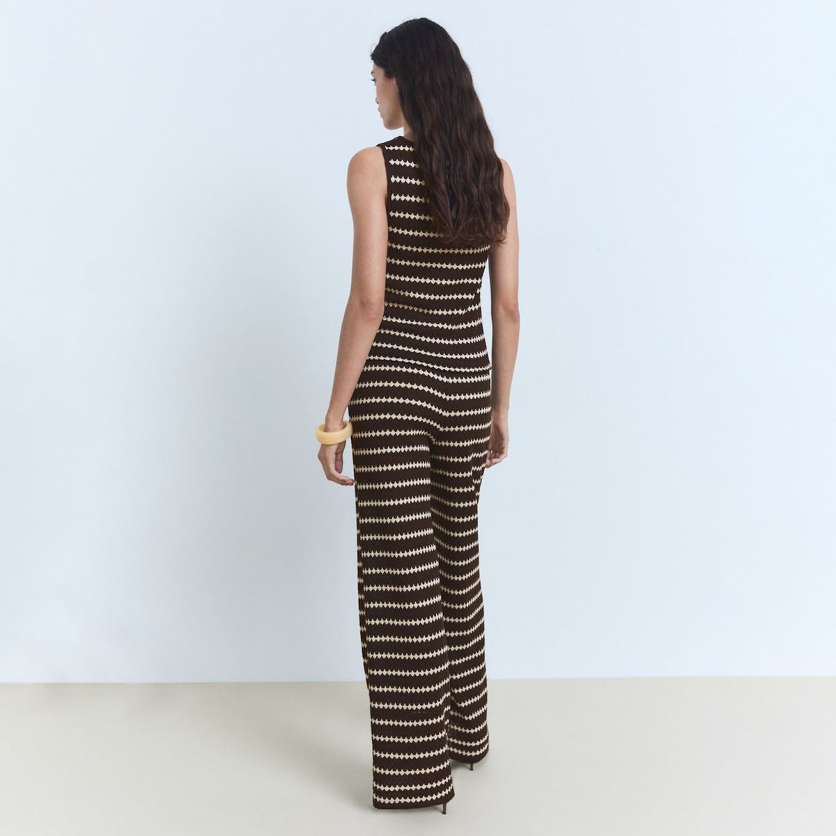 MANGO - Pantalón Punto Estampado Geométrico Mujer Mango