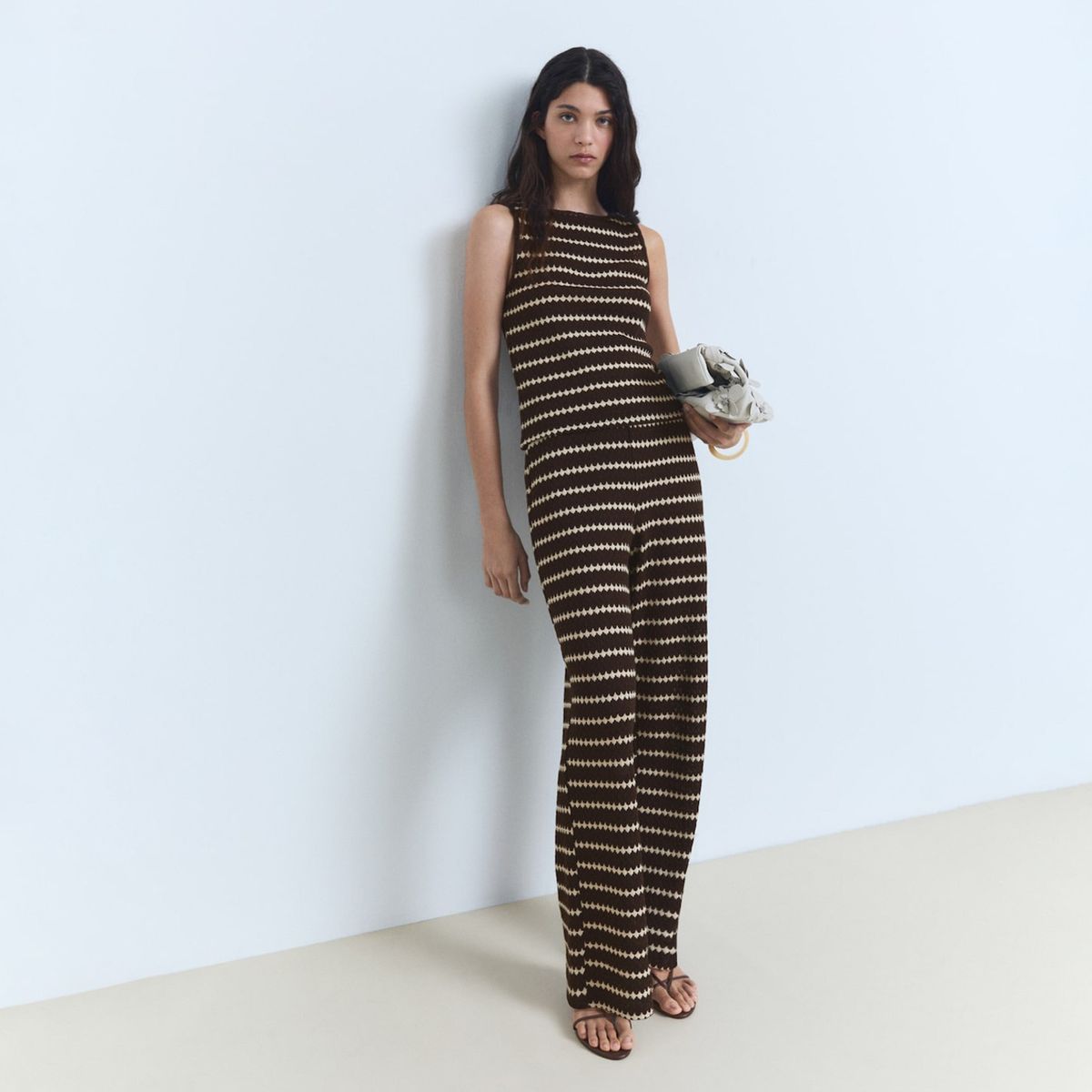 MANGO - Pantalón Punto Estampado Geométrico Mujer Mango