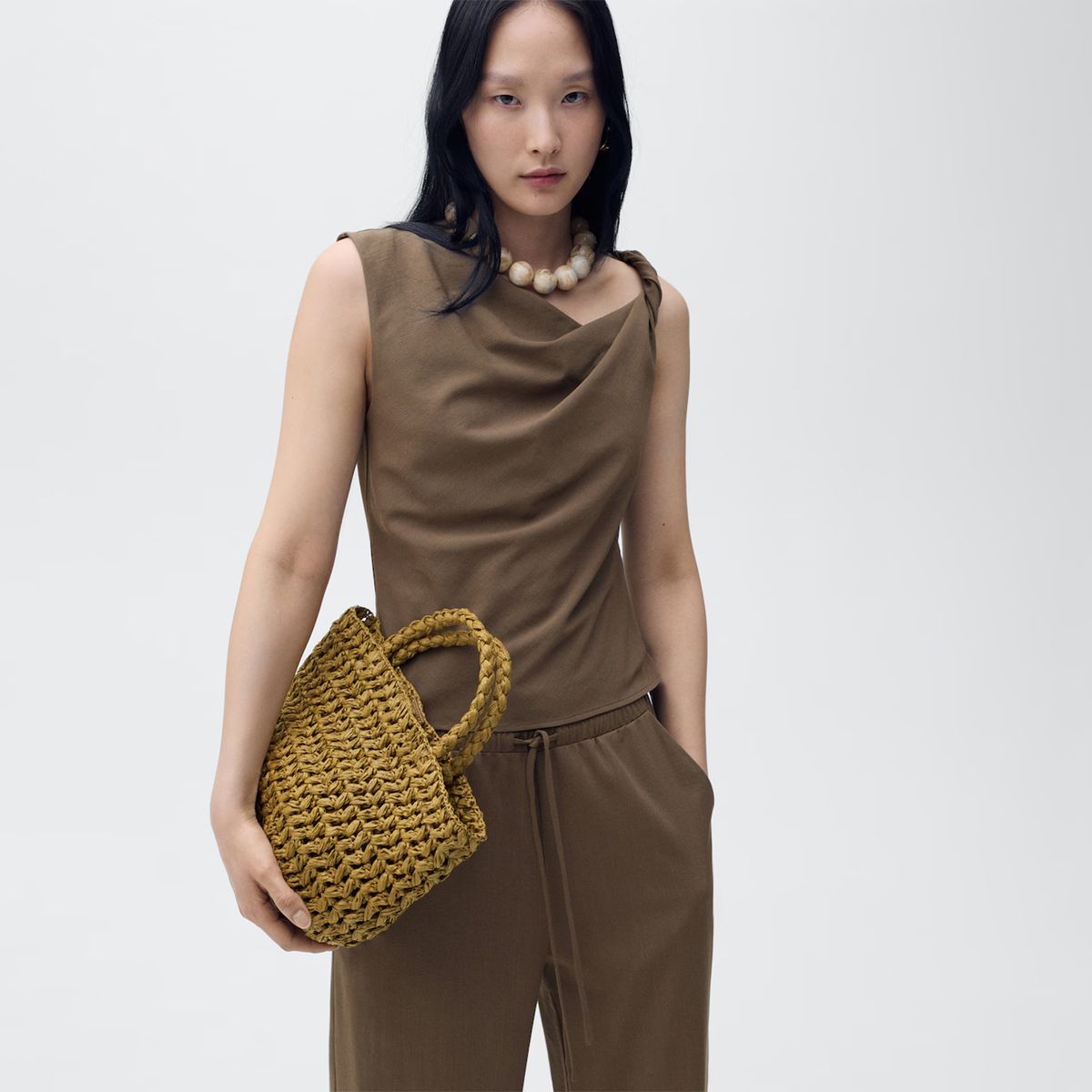 MANGO - Top Asimétrico Tirante Drapeado Mujer Mango