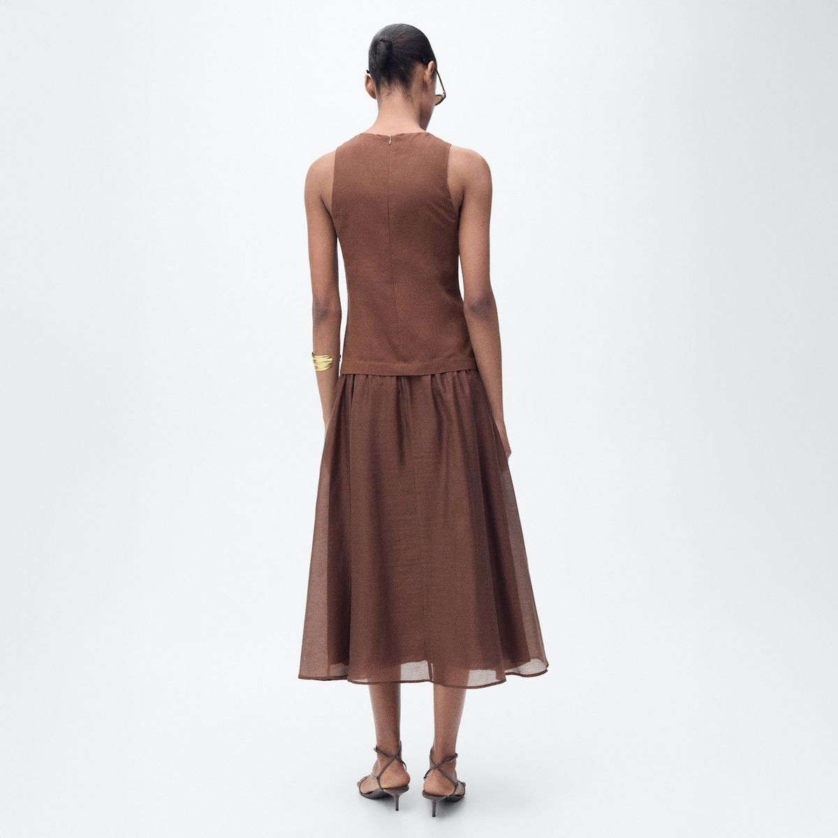 MANGO - Vestido Midi Tejido Combinado Mujer Mango