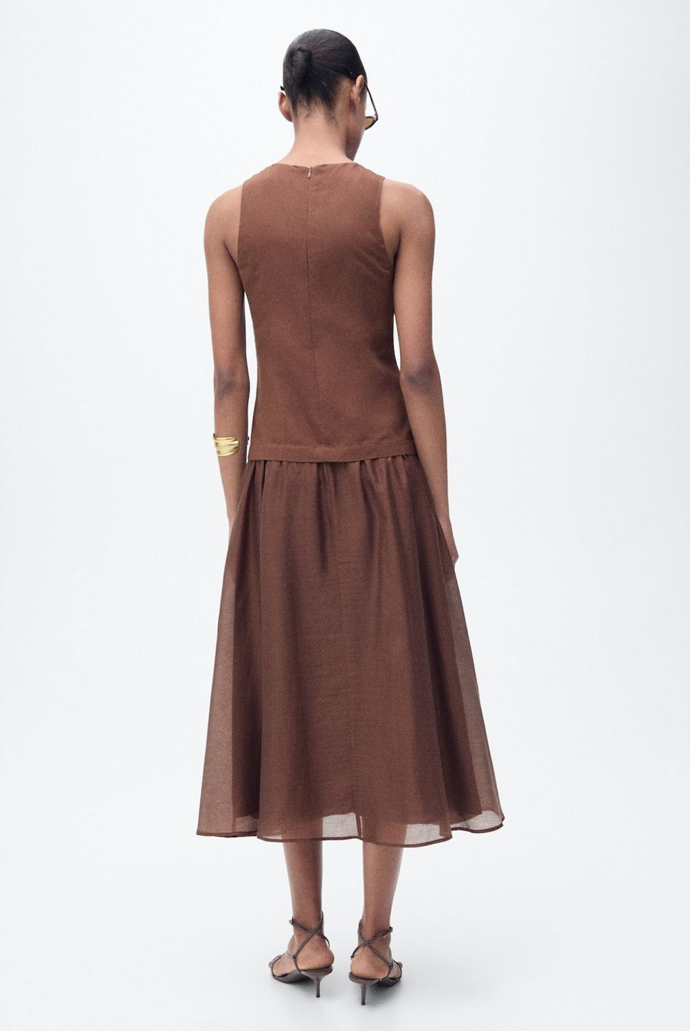MANGO - Vestido Midi Tejido Combinado Mujer Mango