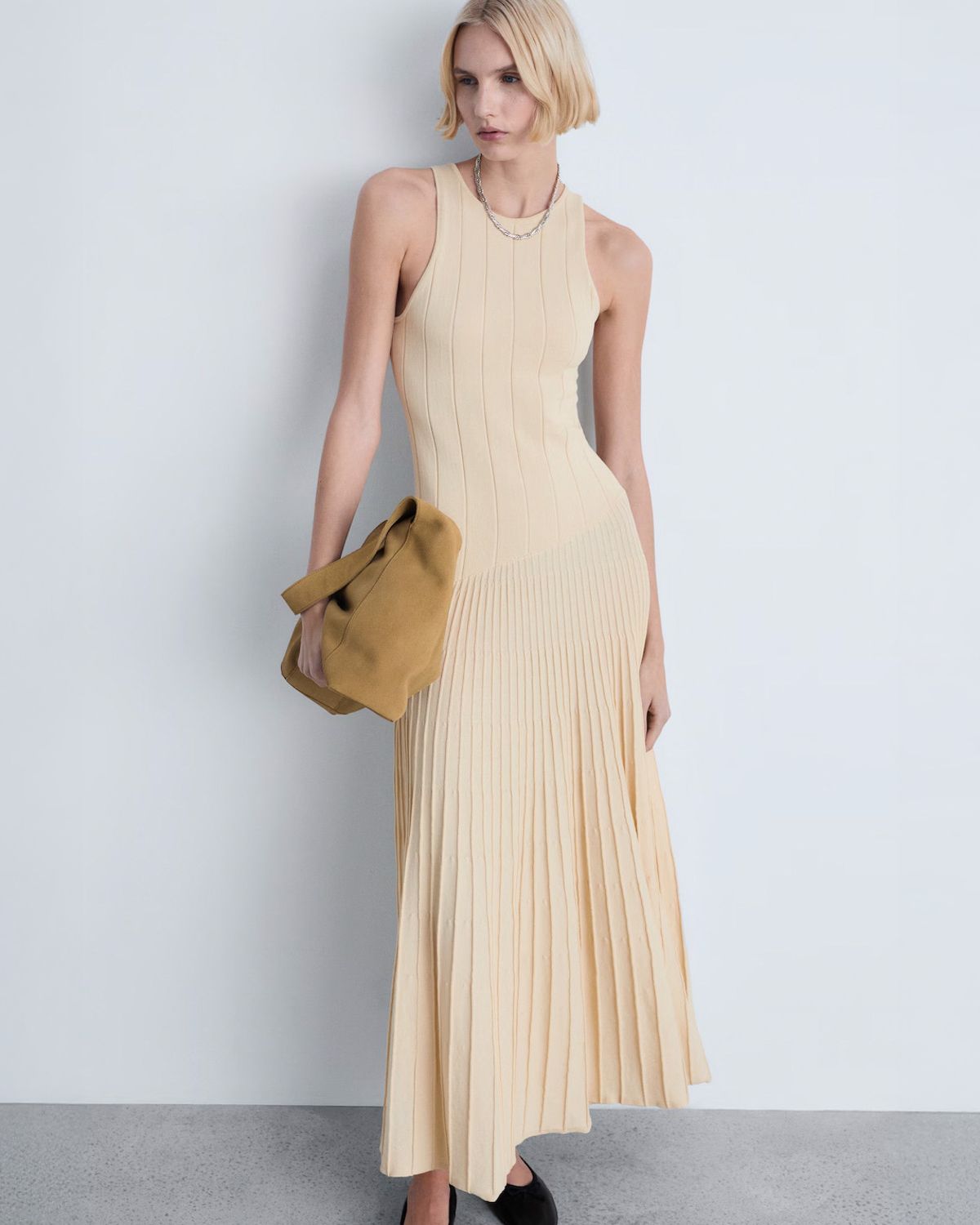 MANGO Vestido Plisado Punto Mujer Mango