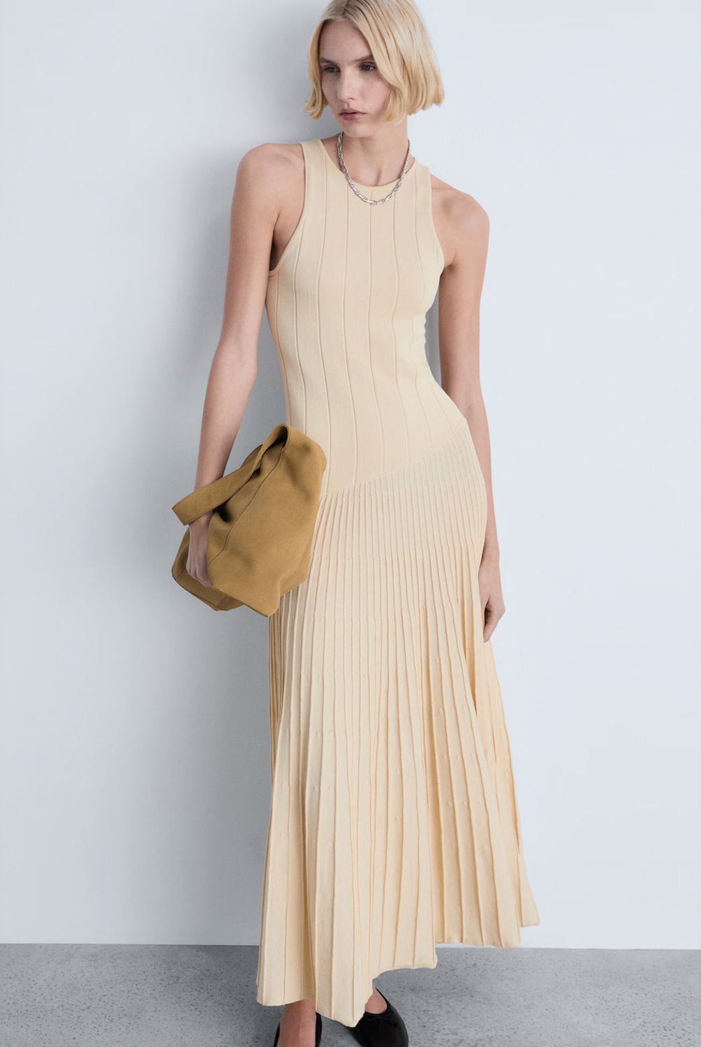 MANGO - Vestido Plisado Punto Mujer Mango