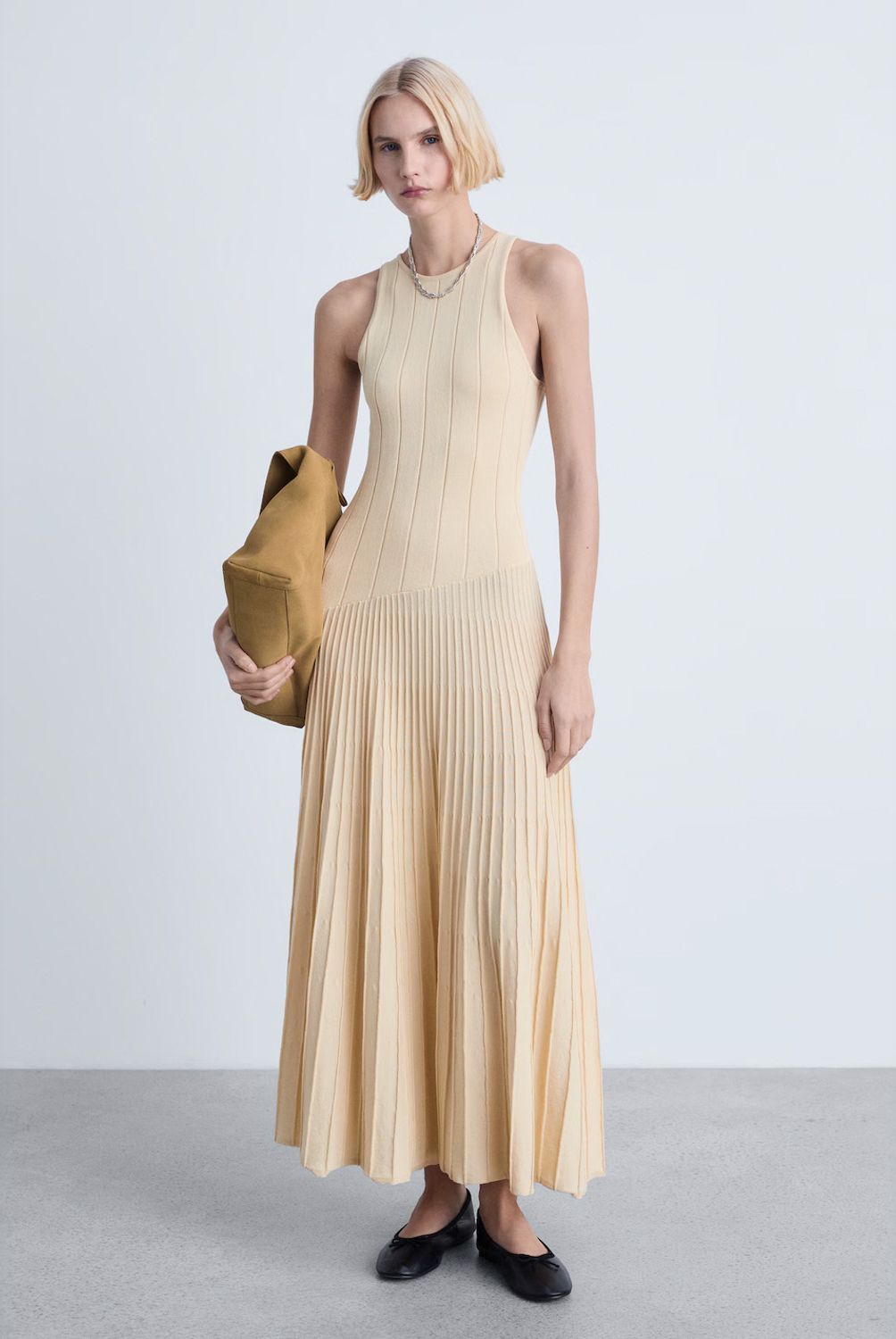 MANGO - Vestido Plisado Punto Mujer Mango