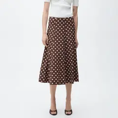 MANGO - Falda Evasé Lino Topos Mujer