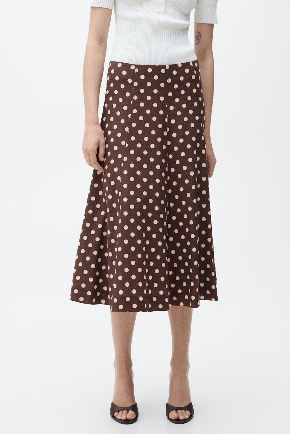 MANGO - Falda Evasé Lino Topos Mujer Mango