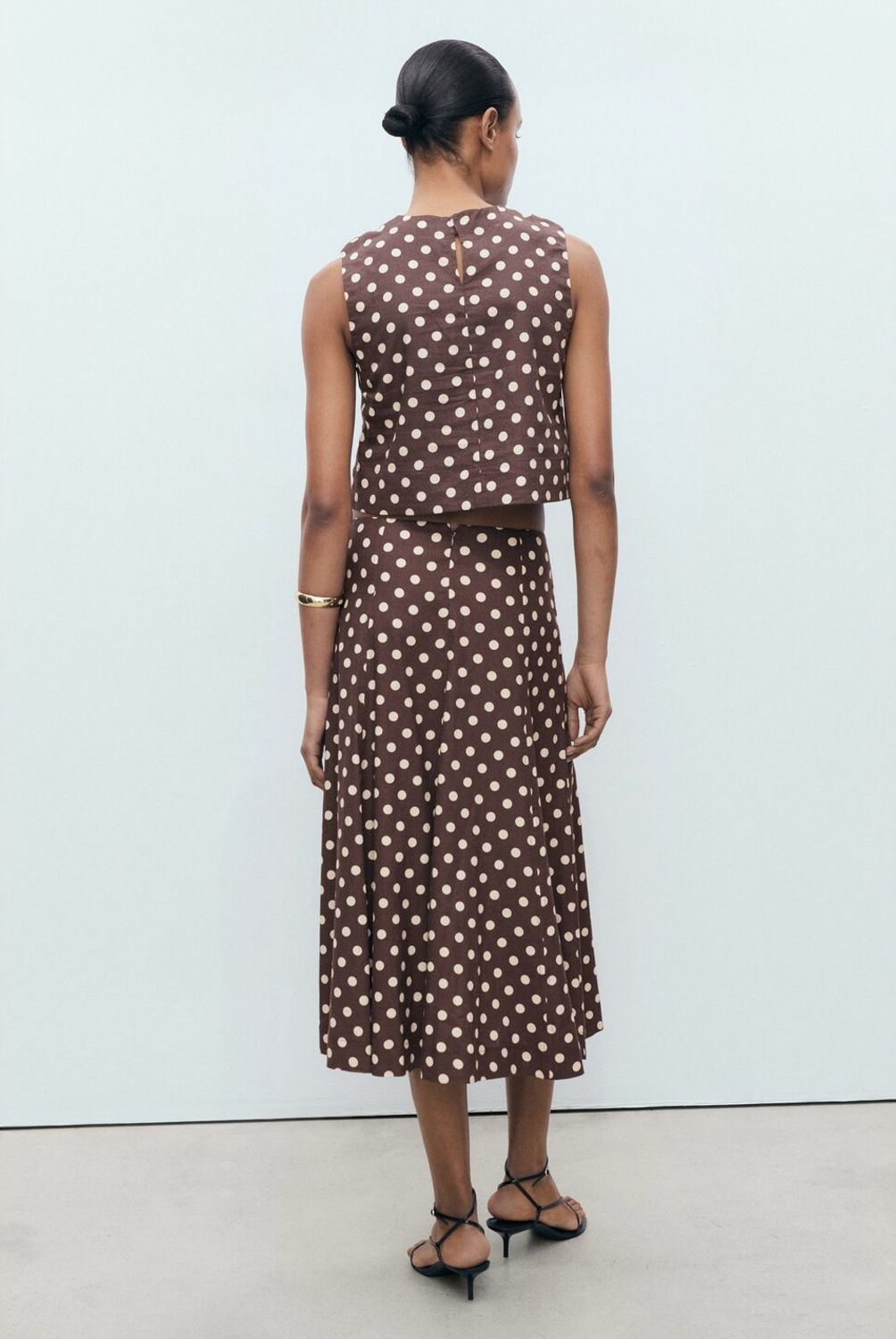 MANGO - Falda Evasé Lino Topos Mujer Mango