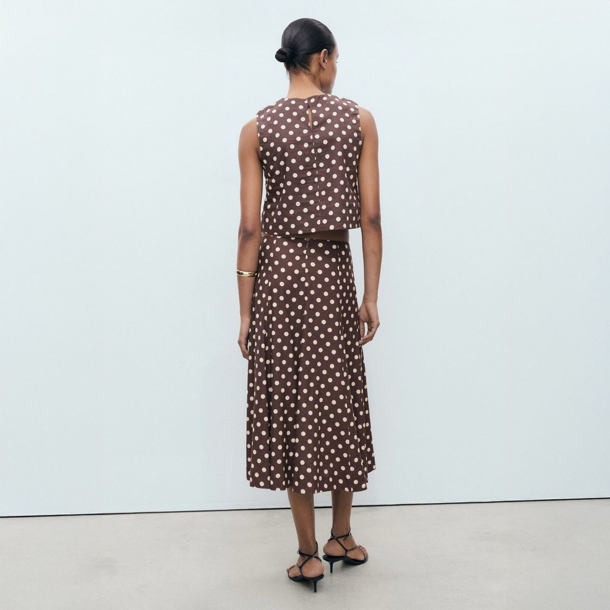 MANGO - Falda Evasé Lino Topos Mujer Mango