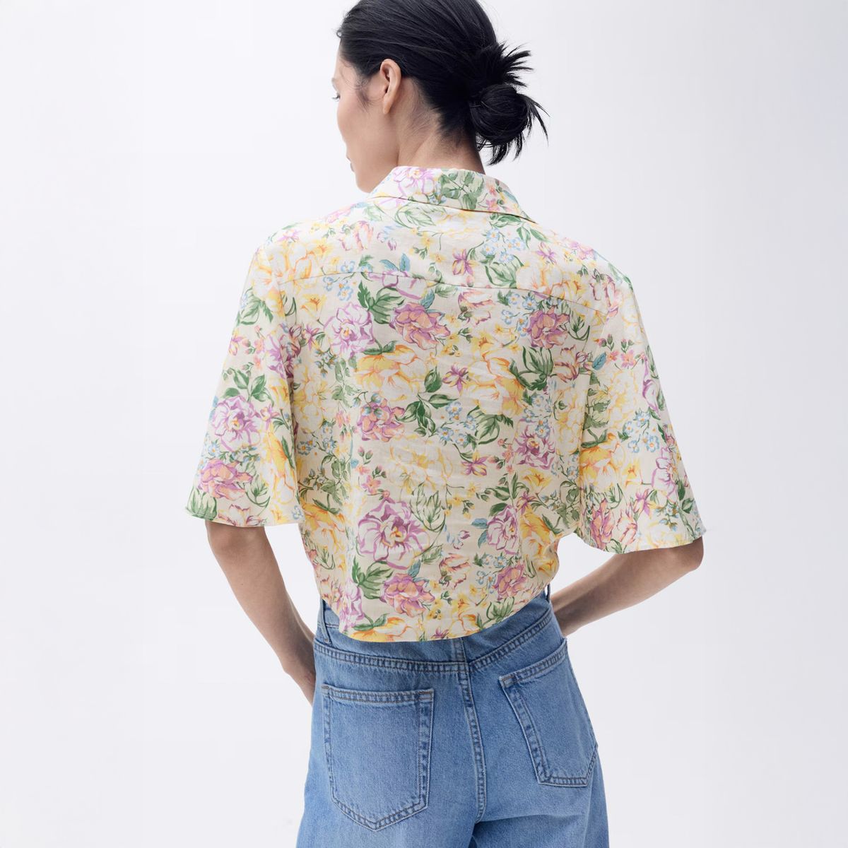 MANGO - Blusa Lino Floral Nudo Mujer Mango