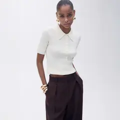 MANGO - Polera Cuello Polo Punto Canalé Mujer