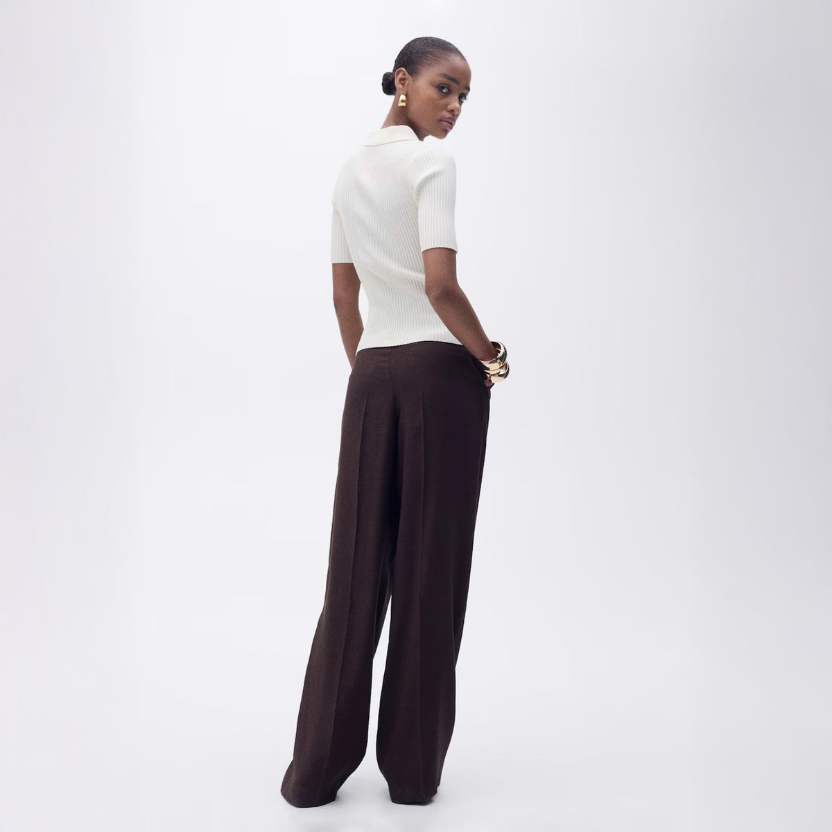 MANGO - Polera Cuello Polo Punto Canalé Mujer Mango