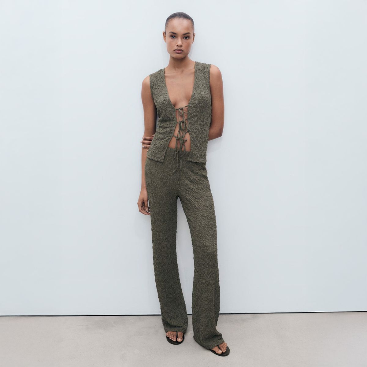 MANGO - Pantalón Recto Textura Mujer Mango