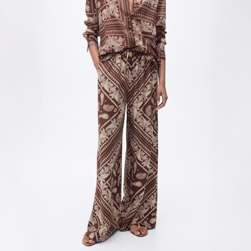 MANGO - Pantalón Wideleg Estampado Paisley Mujer Mango