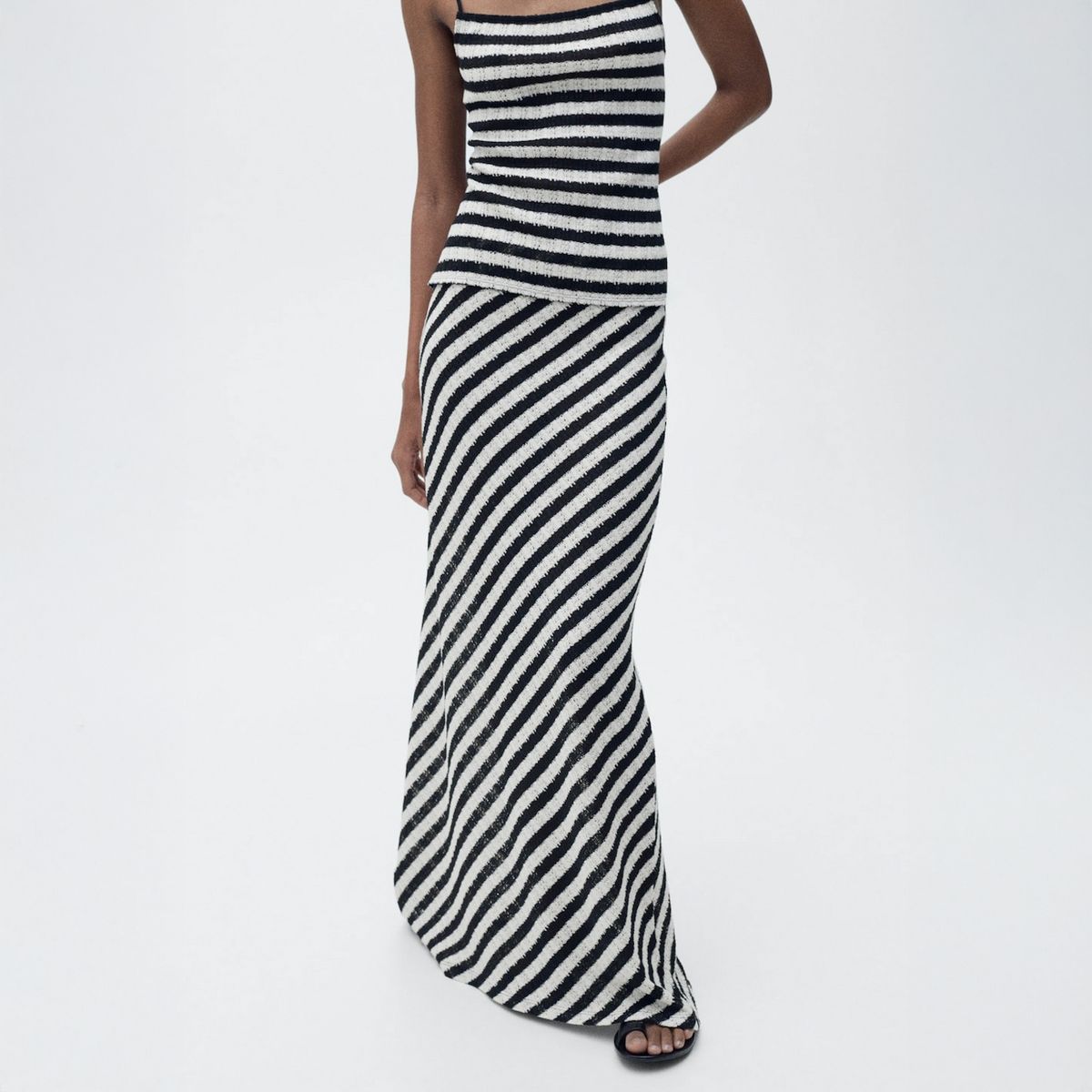 MANGO - Falda Larga Punto Rayas Mujer Mango