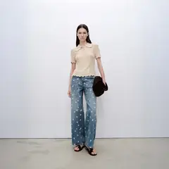 MANGO - Jeans Wideleg Bordado Flores Mujer
