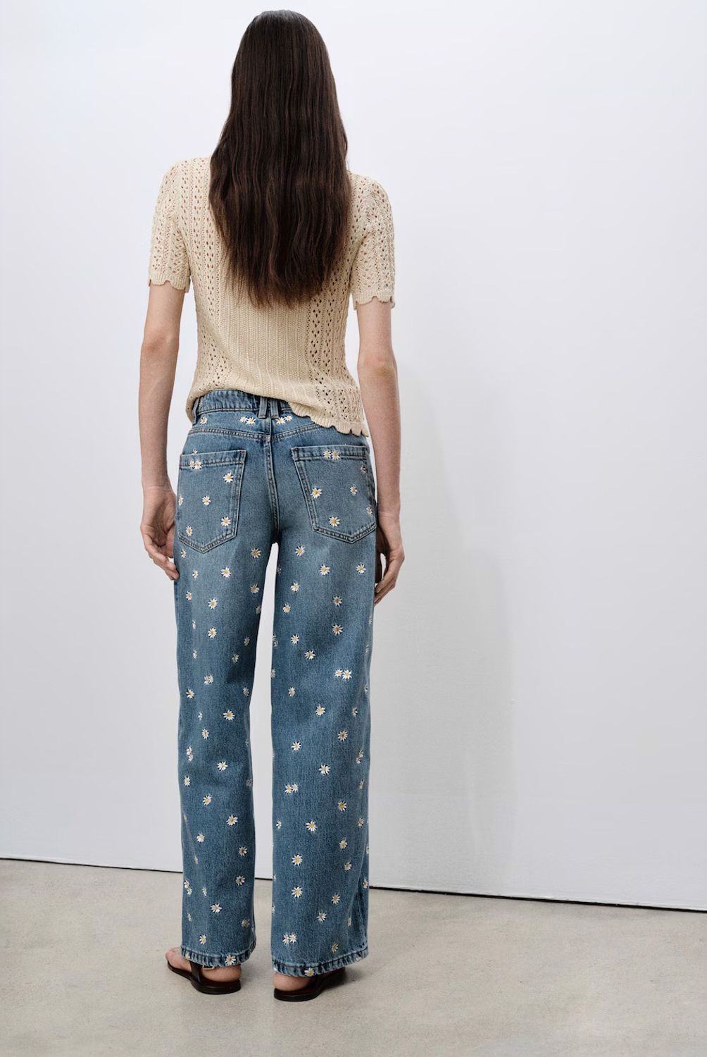 MANGO - Jeans Wideleg Bordado Flores Mujer Mango