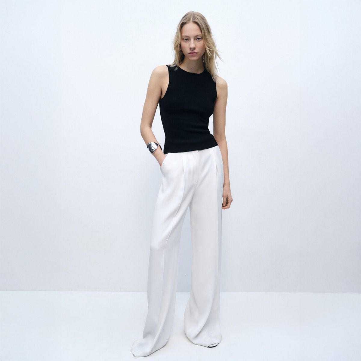 MANGO - Top Punto Entallado Sin Mangas Mujer Mango