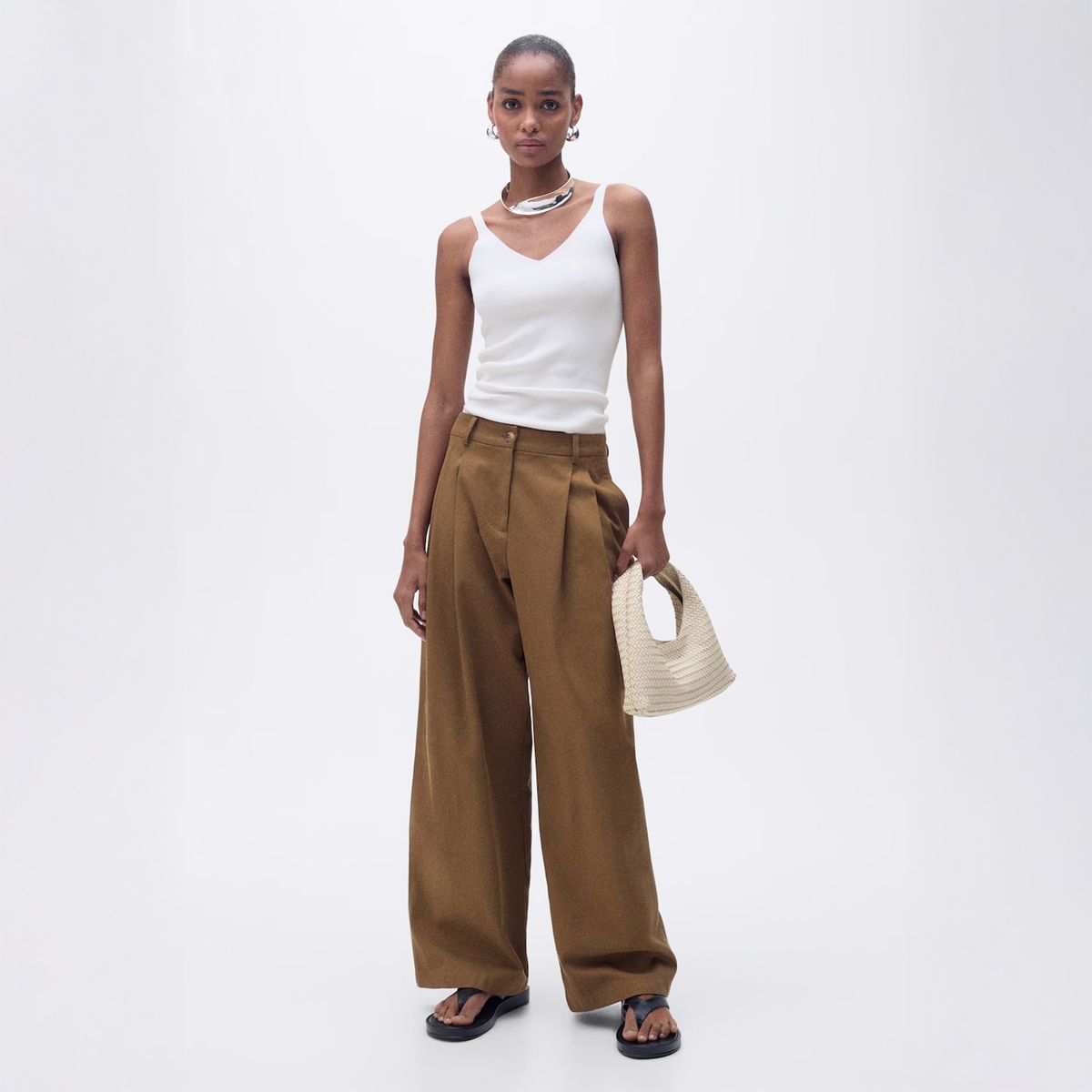 MANGO - Top Punto Cuello Pico Mujer Mango