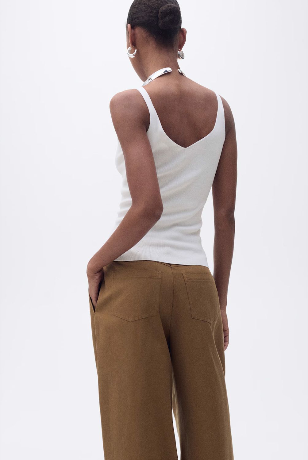 MANGO - Top Punto Cuello Pico Mujer Mango