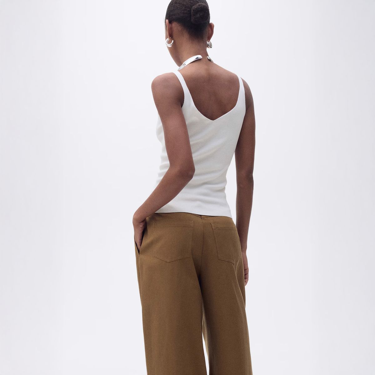 MANGO - Top Punto Cuello Pico Mujer Mango