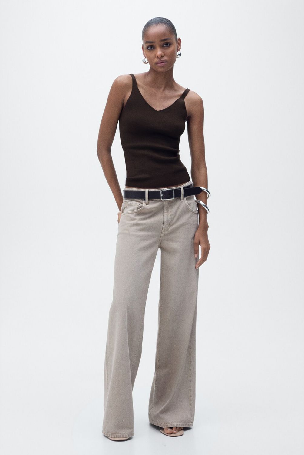 MANGO - Top Punto Cuello Pico Mujer Mango