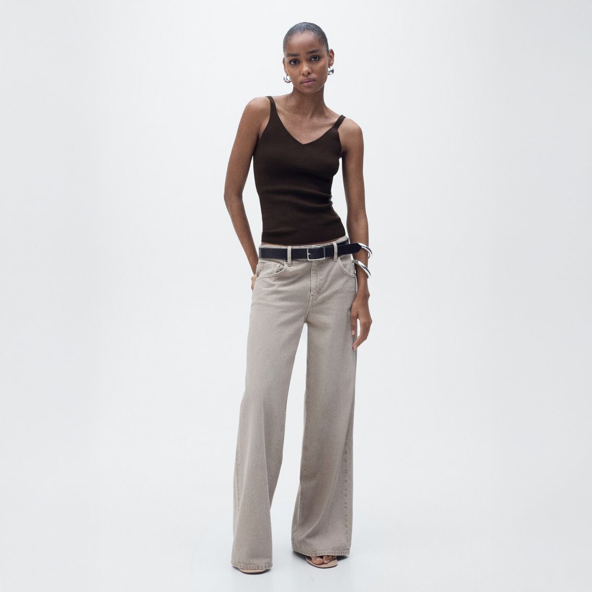 MANGO - Top Punto Cuello Pico Mujer Mango