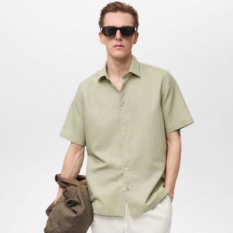 MANGO MAN - Camisa Ants Lino Manga Corta Hombre Mango Man