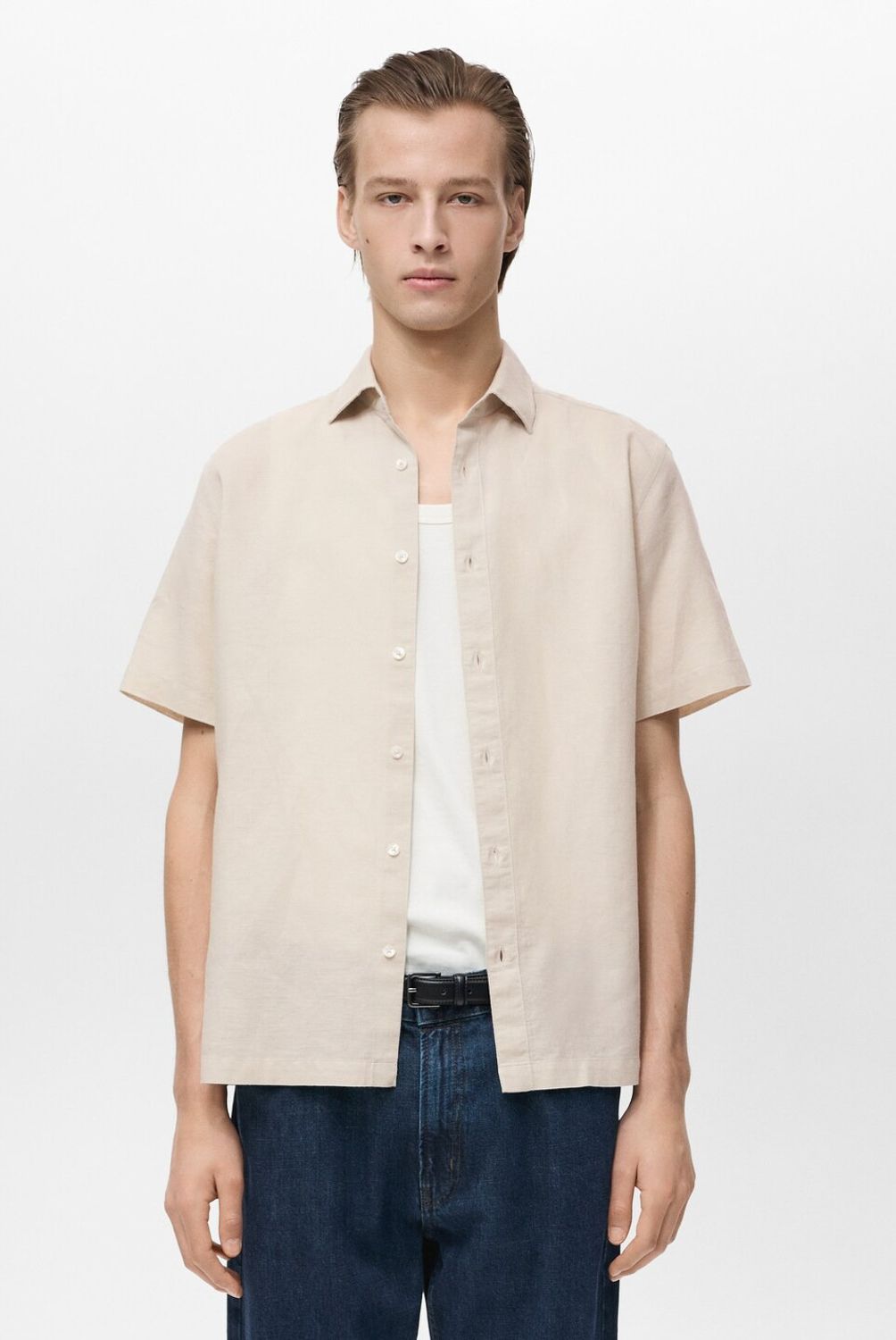 MANGO MAN - Camisa Ants Lino Manga Corta Hombre Mango Man