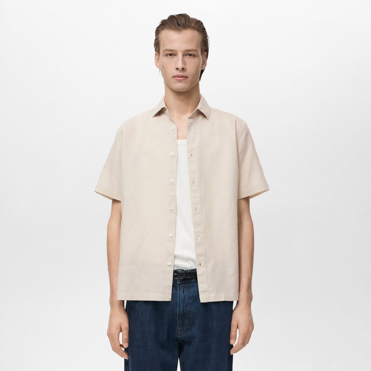 MANGO MAN - Camisa Ants Lino Manga Corta Hombre Mango Man