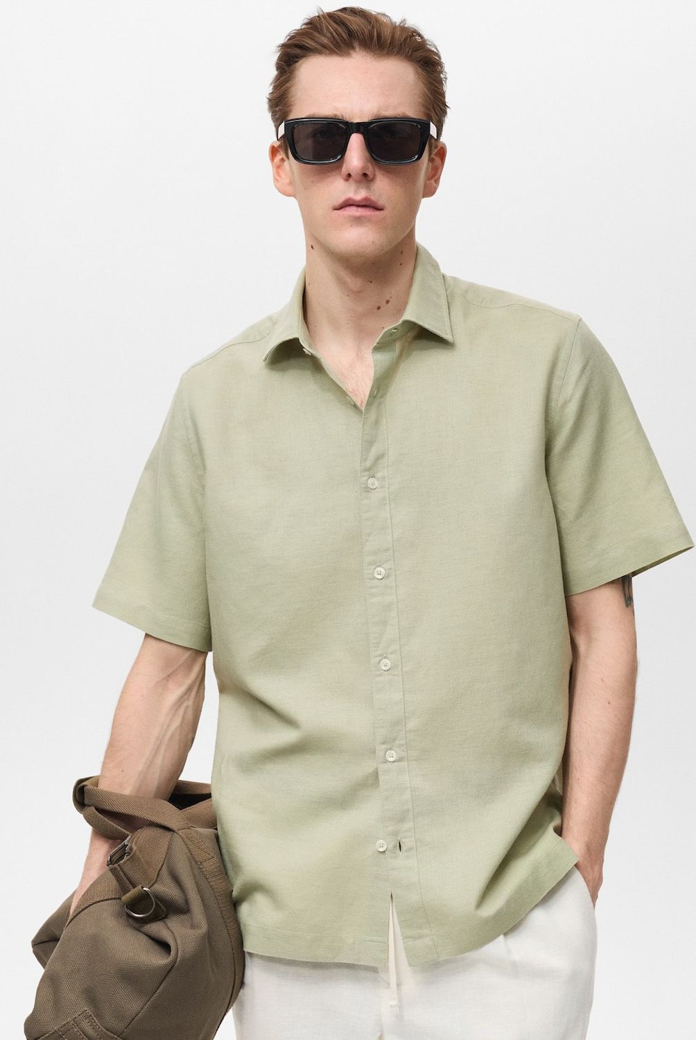 MANGO MAN - Camisa Ants Lino Manga Corta Hombre Mango Man
