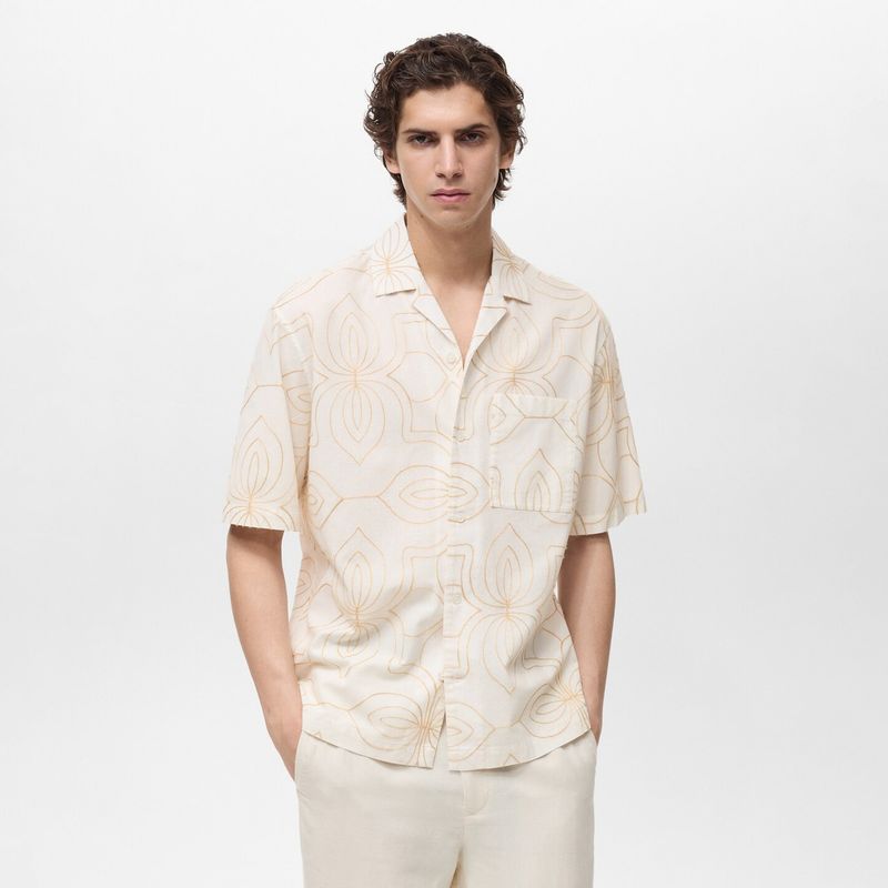 MANGO MAN - Camisa Esvedra 100% Algodón Bordada Regular Fit Hombre Mango Man