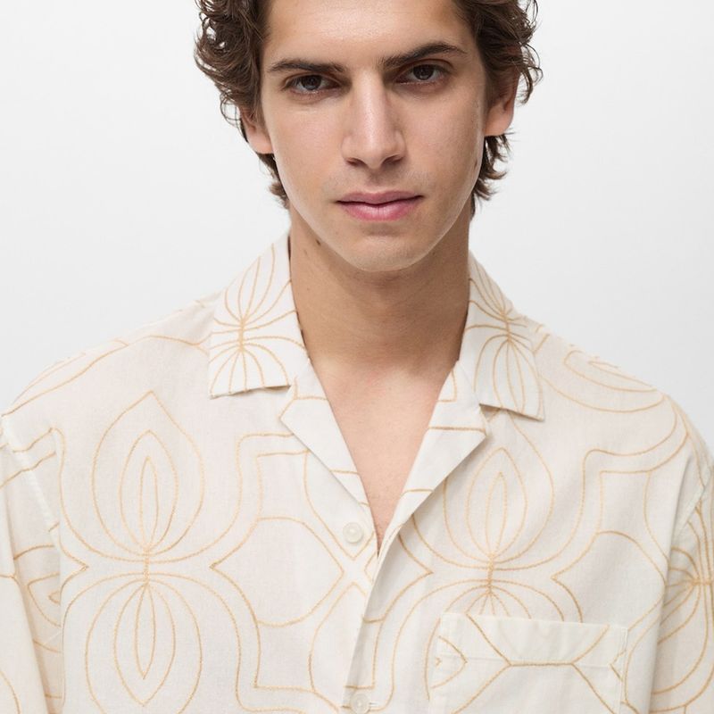 MANGO MAN - Camisa Esvedra 100% Algodón Bordada Regular Fit Hombre Mango Man