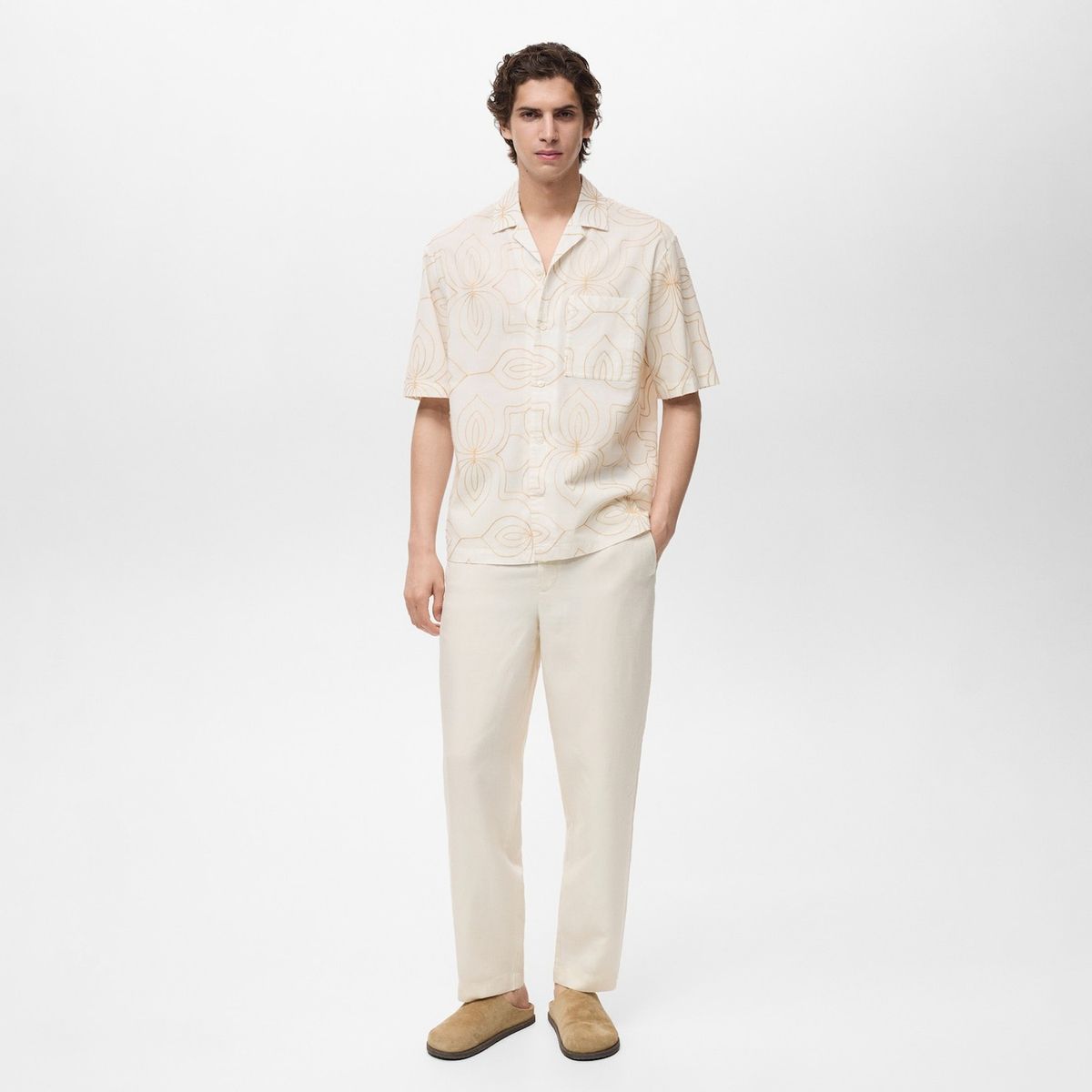 MANGO MAN - Camisa Esvedra 100% Algodón Bordada Regular Fit Hombre Mango Man