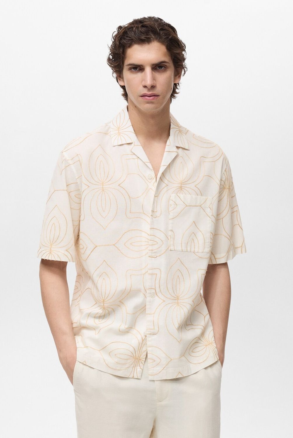 MANGO MAN - Camisa Esvedra 100% Algodón Bordada Regular Fit Hombre Mango Man
