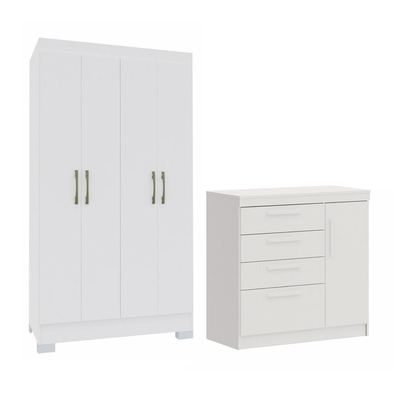 VEKKAHOME - Combo Closet 4 Puertas + Comoda 3 Cajones Blanca Vekkahome
