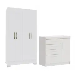 VEKKAHOME - Combo Closet 4 Puertas + Comoda 3 Cajones Blanca